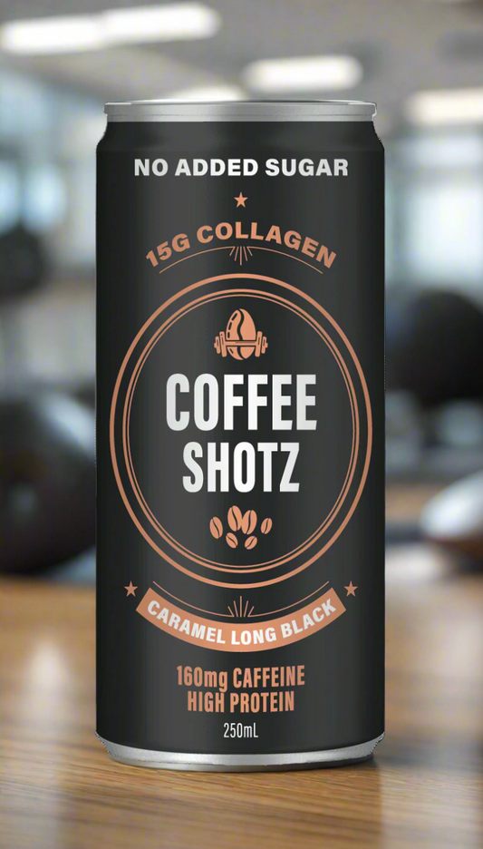 COFFEESHOTZ High Protein Collagen Performance Coffee - Caramel Long Black x 12