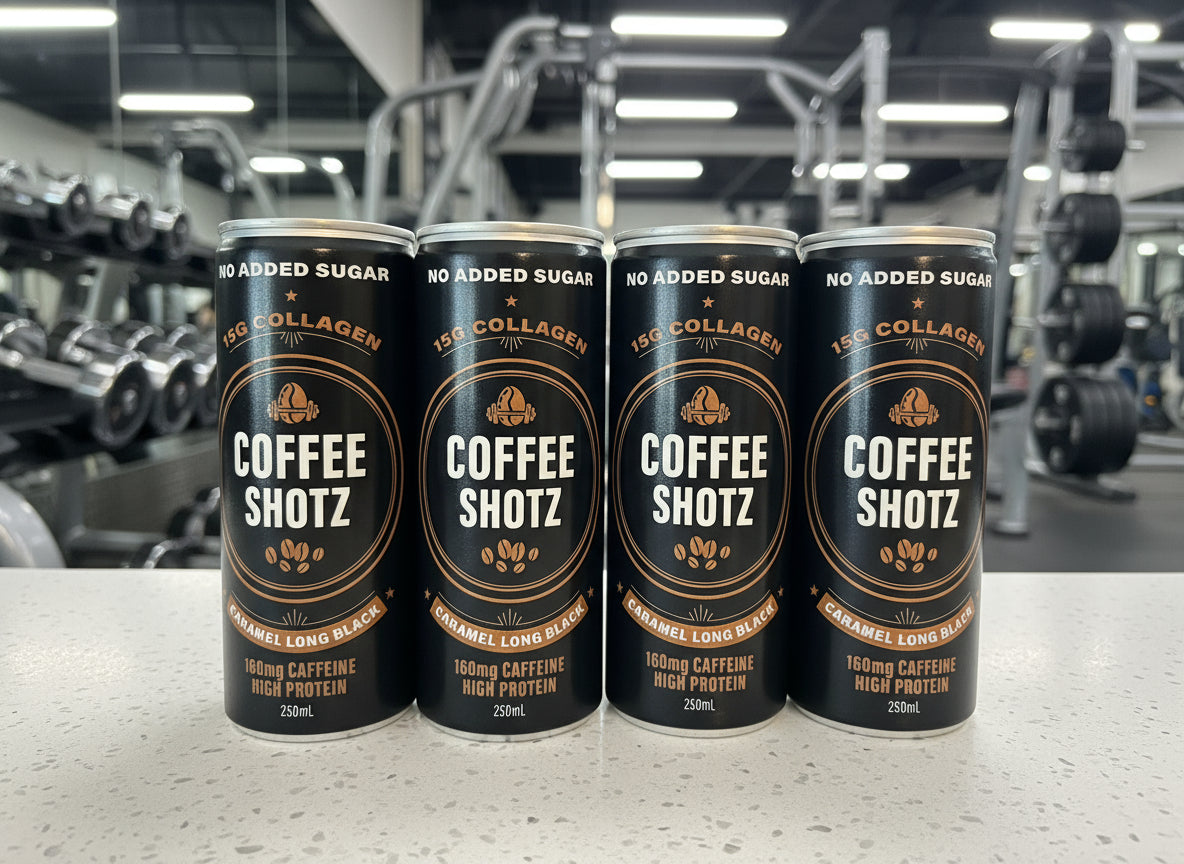 COFFEESHOTZ High Protein Collagen Performance Coffee - Caramel Long Black x 4