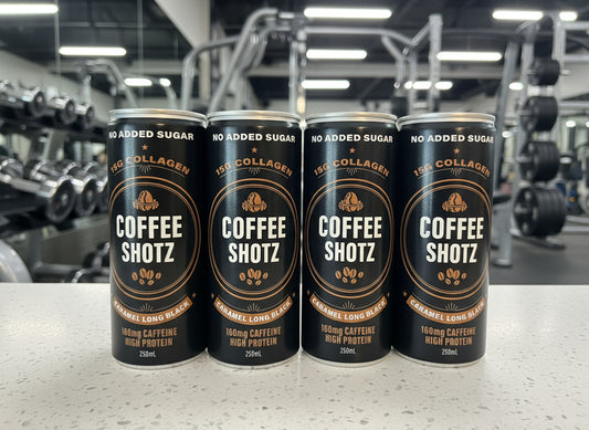 COFFEESHOTZ High Protein Collagen Performance Coffee - Caramel Long Black x 4